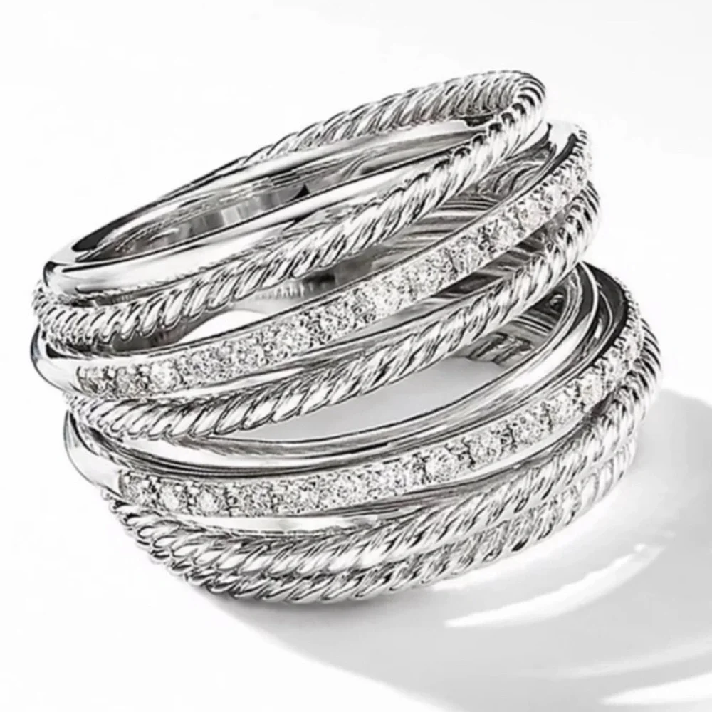 NEW MULTI LAYER 925 STERLING SILVER DIAMOND RING, BEAUTIFUL RING, SHINY RING - Picture 4 of 4